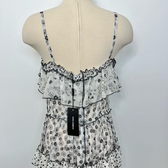 Dolce & Gabbana Tiered Ruffle Floral Silk Dress Sheer | Size: 44 - Picture 8 of 14